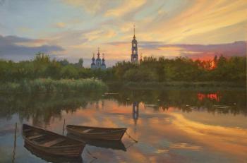 Sunset on the Tsna River (Boats On The Shore). Kovalev Yurii