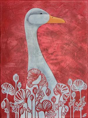 Goose in poppies. Belasla Yuliya