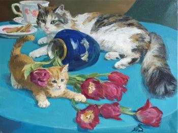 Cats and tulips. Novosadyuk Svyatoslav