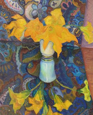 Yellow flowers on a decorative background. Osipov Andrey