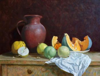 Still life with jug and pumpkin. Kolesnikov Nikolay
