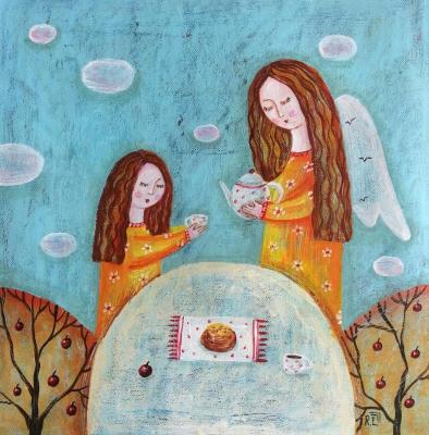 Tea party with an angel (Painting As A Gift For Birthday). Razina Elena