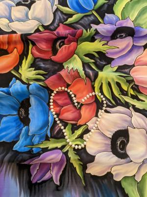 Batik scarf "Night anemones" (Designer Accessory). Moskvina Tatiana