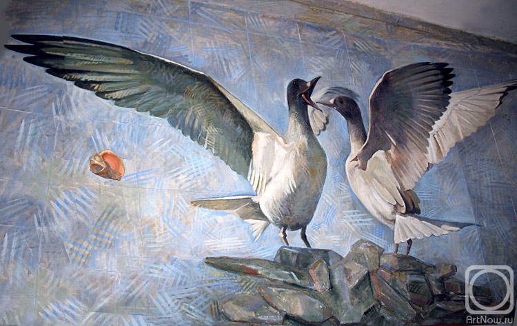 Yudaev-Racei Yuri. Albatrosses. Composition above the central door (ground floor of a kindergarten)