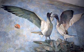 Albatrosses. Composition above the central door (ground floor of a kindergarten). Yudaev-Racei Yuri