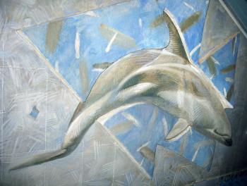 Dolphin. Composition to the right of entrance (view on the concret relief volume) (Painted Concrete Relief). Yudaev-Racei Yuri