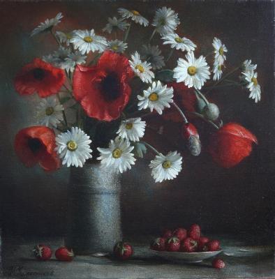Still life with poppies and daisies (). Kolesnikov Nikolay