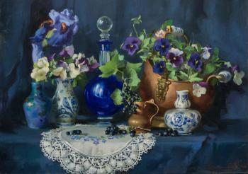 Still life with blue carafe (  ). Vostrezova Anastasia