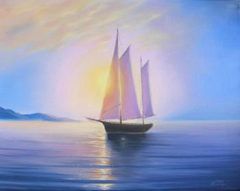 Yacht at sunset (Oil Painting Sea Sunset). Samusheva Anastasiya