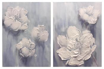 Peonies on a blue background (White Lilac). Skromova Marina