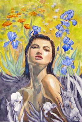 Spring in her head (Spring Portrait In Watercolor). Gayvoronskaya Elena