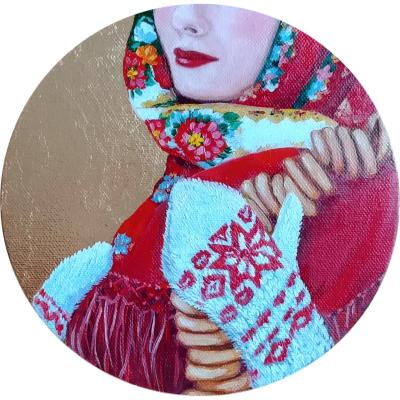 Girl with bagels. Russian style (Headscarf With Painting). Dmitrieva Olga