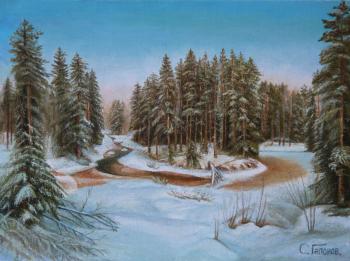 Winter. Pine forest (Winter Forest Painting). Gaponov Sergey