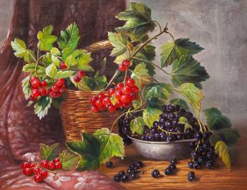 Still life with red and black currants (Basket For Fruit). Kamskij Savelij