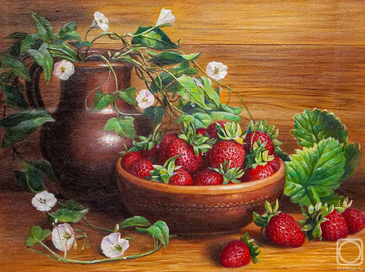 Kamskij Savelij. Still life with strawberries and jug