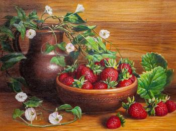 Still life with strawberries and jug (Flowers In A Jug). Kamskij Savelij