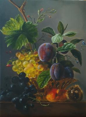 Still life with plums and chestnut. Lutcher Elena