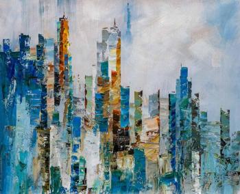 Skyscrapers. Above the clouds (Painting City Landscape). Rodries Jose