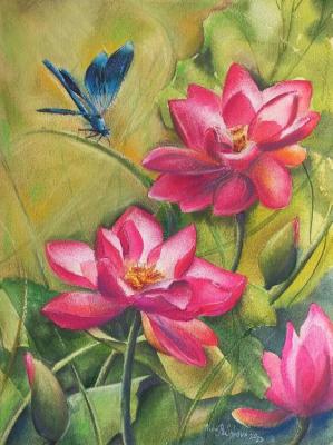 Dragonfly and lotuses. Rusakova Nina