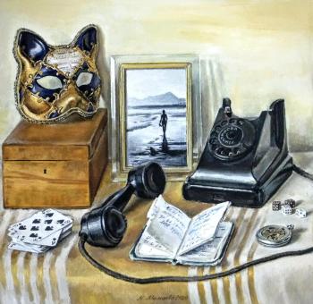 Still-life with a Venetian Mask and a Telephone book (Playing Cards And Dice). Mamaeva Nataliya