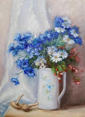 Still life with cornflower flowers and chamomile (Bouquet With Cornflowers). Prokofeva Irina