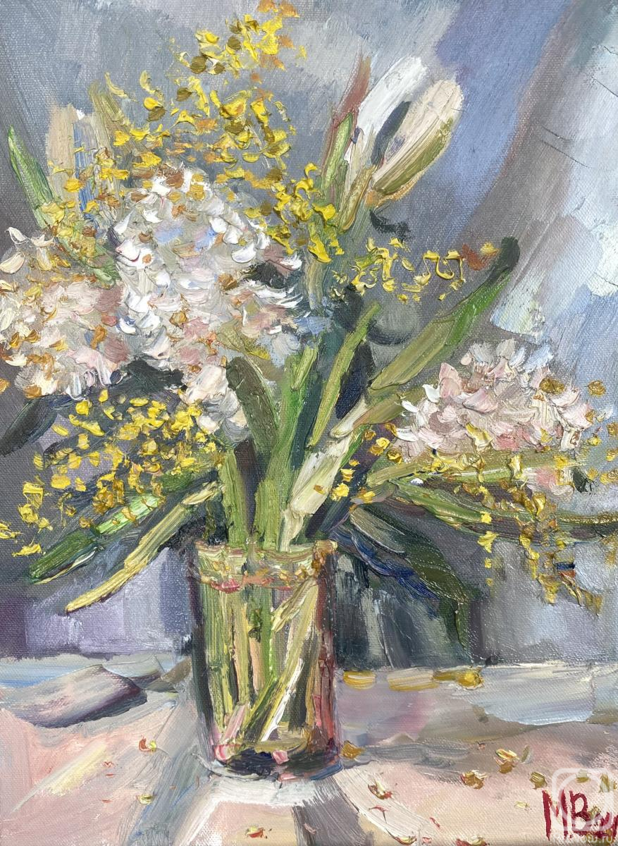 Bogdanova Mariya. Still life with hyacinths and mimosa
