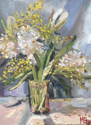 Still life with hyacinths and mimosa. Bogdanova Mariya
