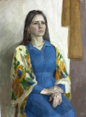Girl in a shawl with sunflowers. Nesmachnaya Anna