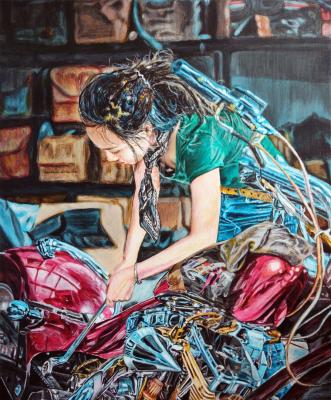 Car mechanic girl (Motorbike Painting). Terehov Evgeniy