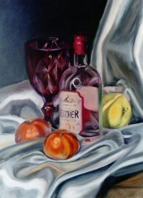The still-life painting with the pink gin. Chernousova Darya