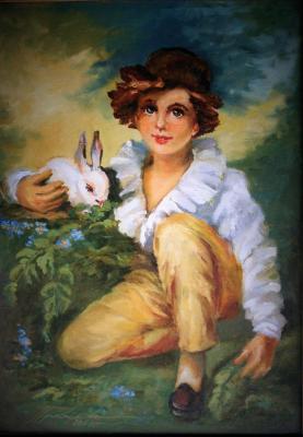 Boys and rabbit (Children And Animals). Prokaeva Galina