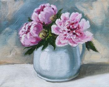 Pink peonies in a white jug (  ). Lapina Albina