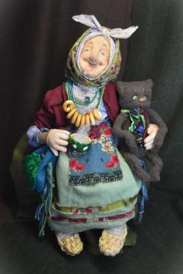 Baba Yaga with a cat (Authors Doll). Malinovskaya Oksana
