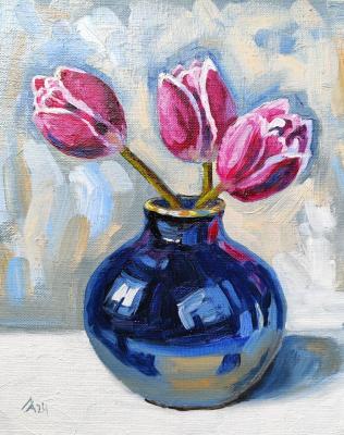 Three Pink Tulips (Still Life Flowers In A Vase). Lapina Albina