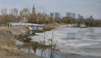View of the church by the pond in Borisov