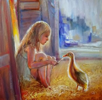 Girl with a gosling. Razumova Svetlana