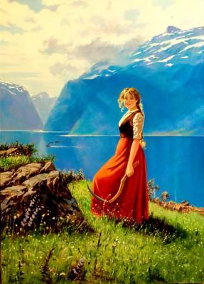 The girl on the mowing (copy from Hans Dahl) (Norway). Litvinov Valeriy