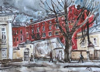 The Red House on Solzhenitsyn Street (Painting In The House). Karaceva Galina