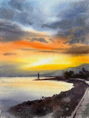 Sunset on the sea coast (Sun In The Sky). Gorbacheva Evgeniya