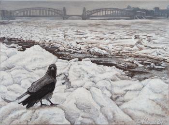 Winter. Crow. Bridge. Neva. Talanova Lyudmila