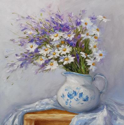 Bouquet of bells with daisies in a white vase. Prokofeva Irina