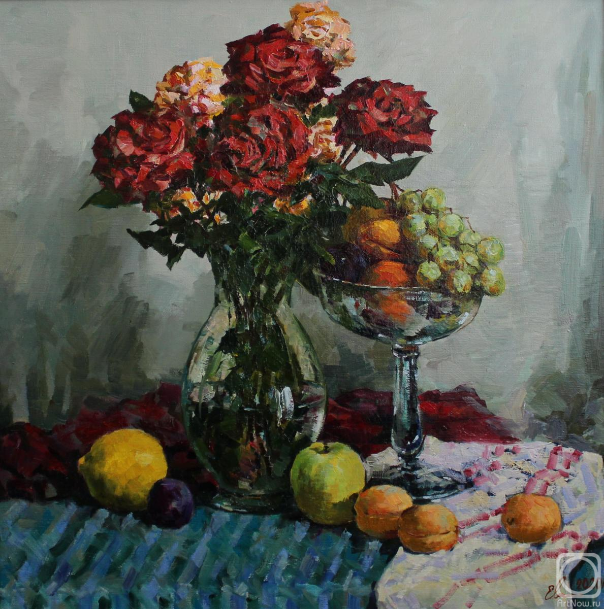 Malykh Evgeny. Still-life with the frutis (roses and fruits)