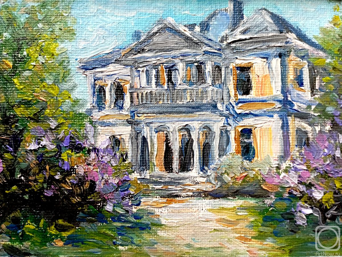 Rodionova Svetlana. Landscape with manor house and lilacs