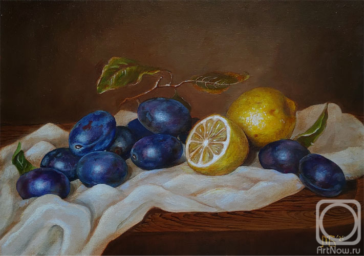 Bogomilova Marya. Still life with plums and lemons
