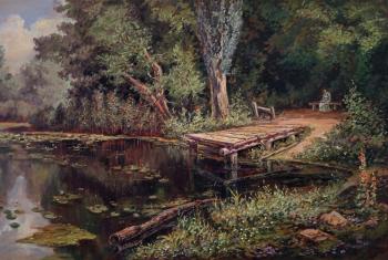 Pond, lake, landscape, summer, blossom, sun, flowers, meadow, park (Logs). Lazarev Dmitry