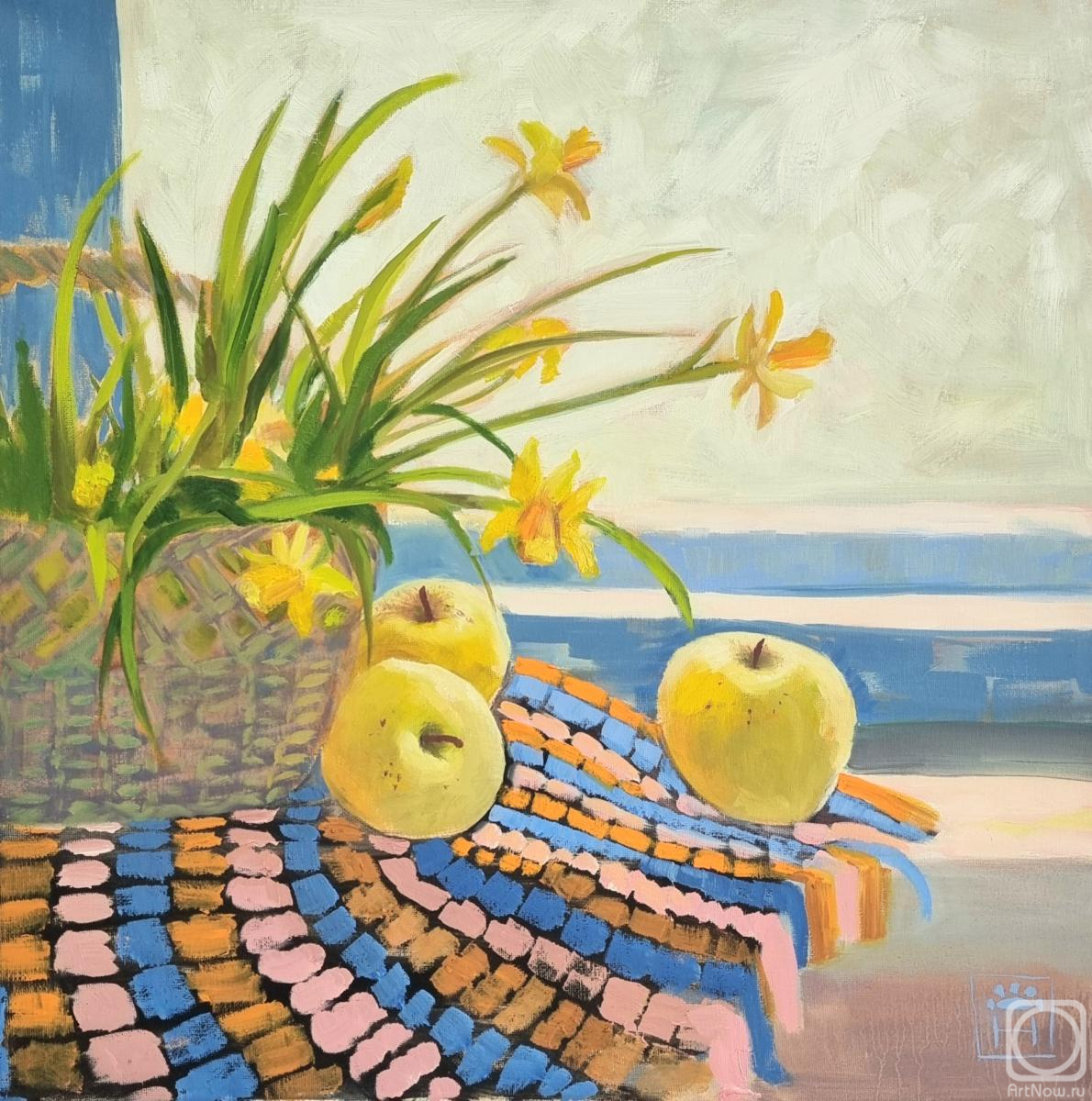 Varenik Natalya. Still life with apples and daffodils