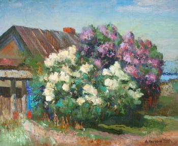 Lilac at the village house (White On Black). Chernyy Alexandr