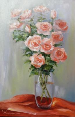 Bouquet of roses in a glass vase (A Coral). Prokofeva Irina