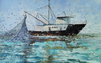 Fishing boat and seagulls (). Gorenkova Anna