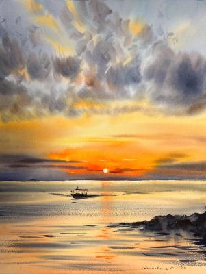 Orange sunset #25 (Seascape In Watercolor). Gorbacheva Evgeniya